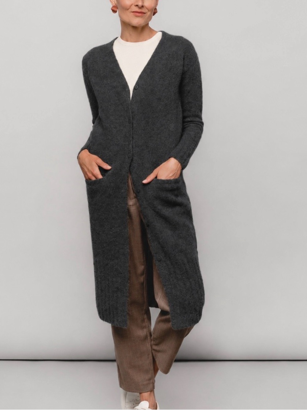 Alpaka New Alpaca Cardigan Sweater S Grey Button Up Quiet Luxury Career Peru